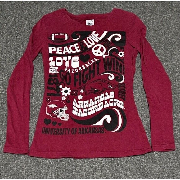 Creative Apparel Women's Arkansas Razorbacks Long Sleeve Tee Football Red (Sz S) - Picture 1 of 9